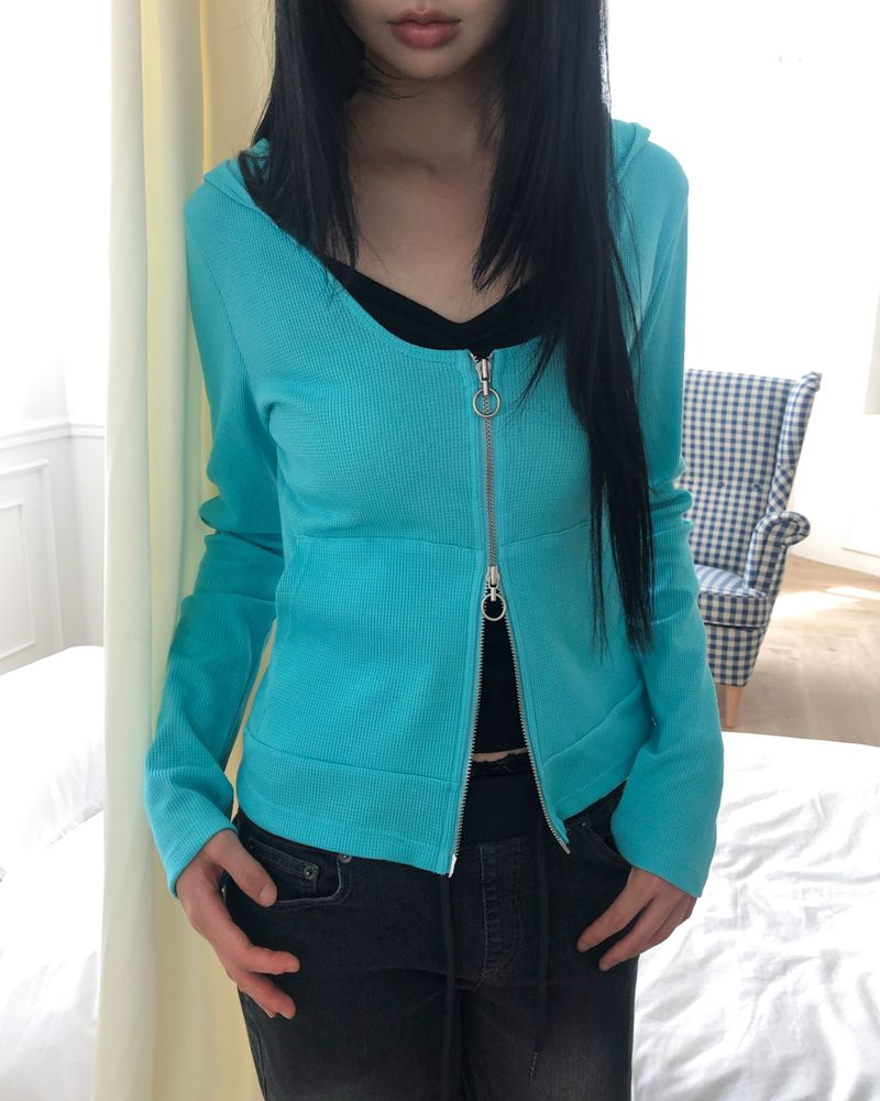 Muiti Waffle Hooded Zip-Up