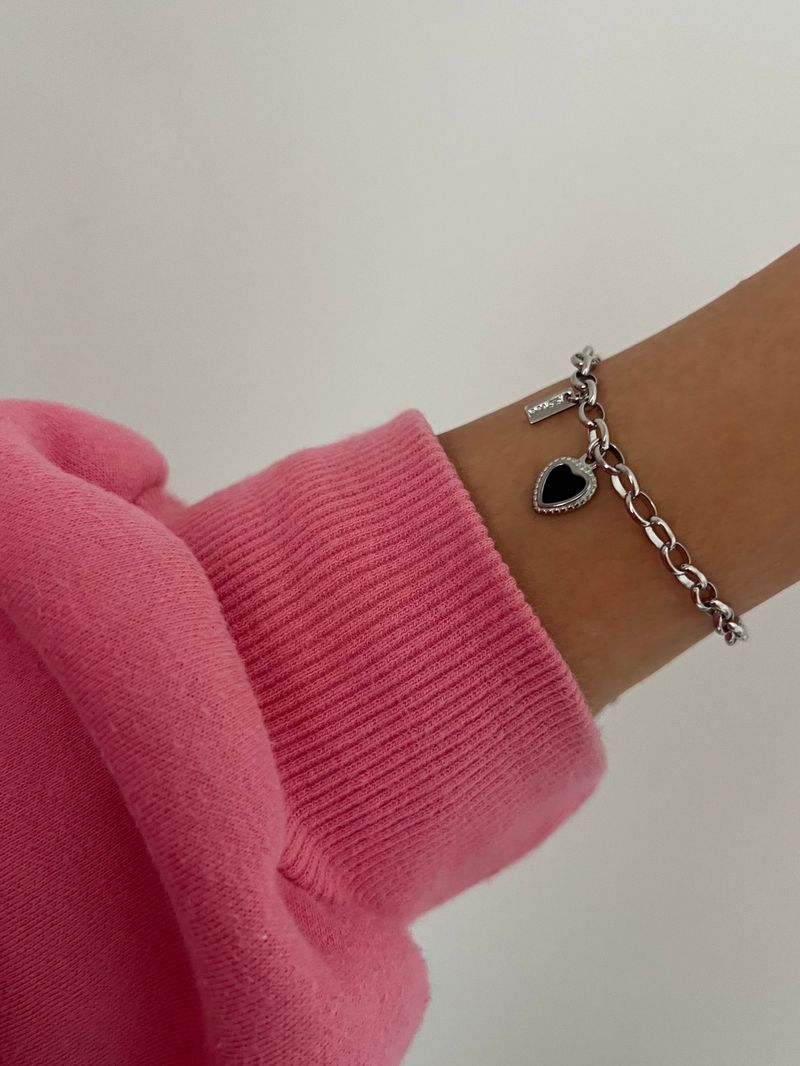 pib hip chic black heart surgical chain bold layered bracelet