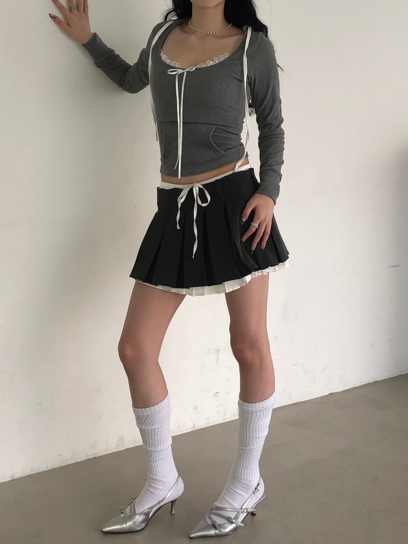Gray Ribbon Lace Hoodie