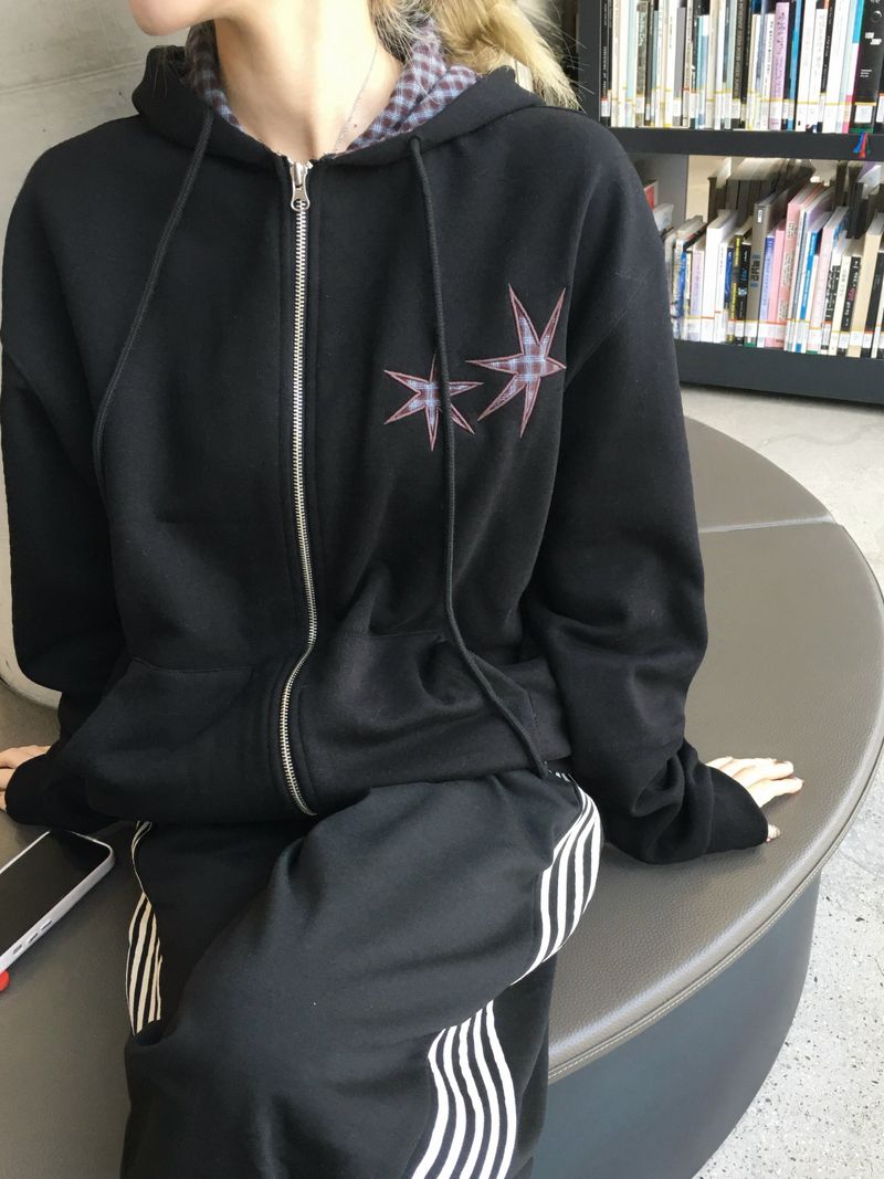 Star Patchwork Fleece Hooded Zip-Up (2c)