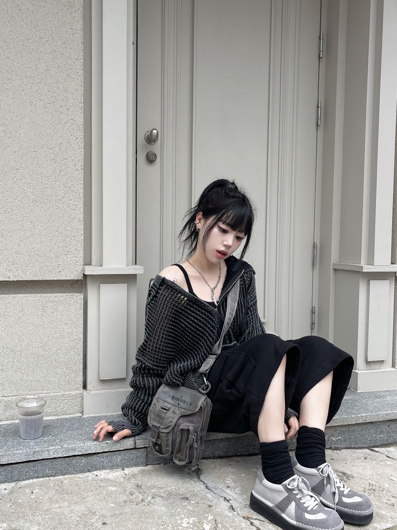 Dyeing Damage Mesh Hooded Zip-Up