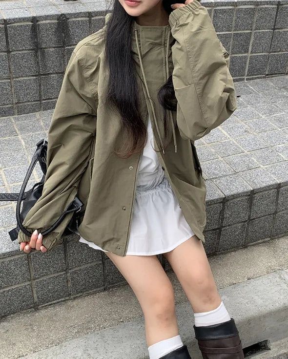 Romon String Hood Pocket Field Jacket