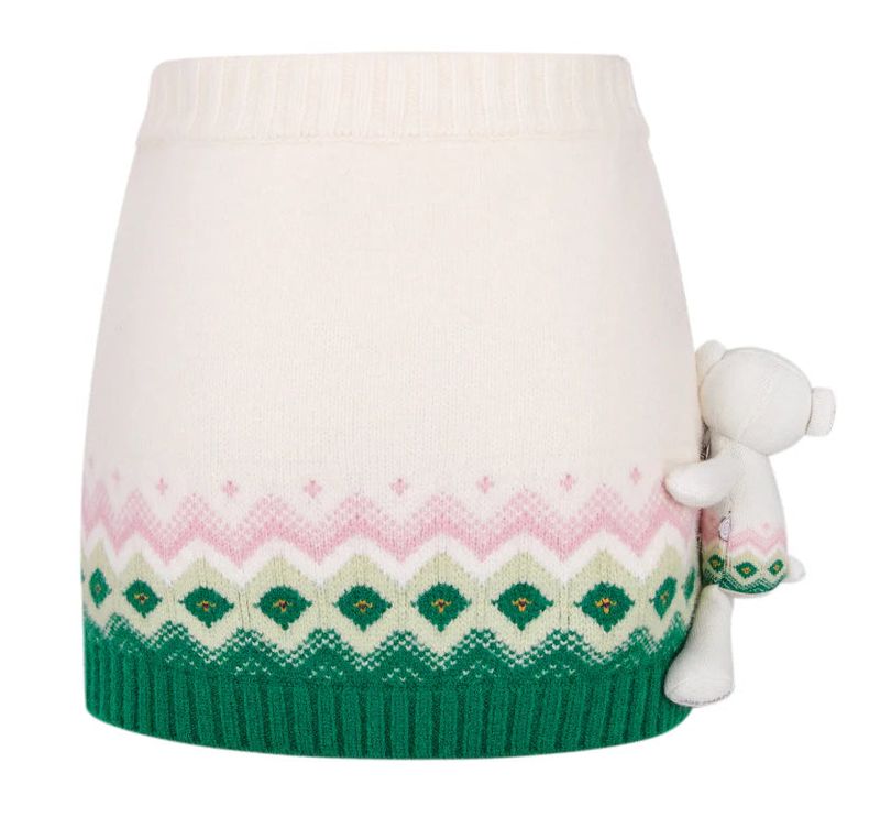 13DE MARZO Fair Isle Bear Knit Dress Beige
