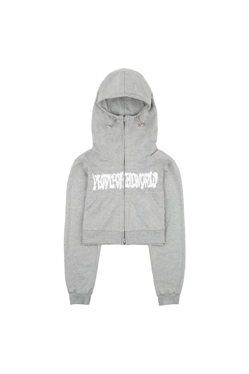 Crop Logo Hood Zip-Up (GRAY)