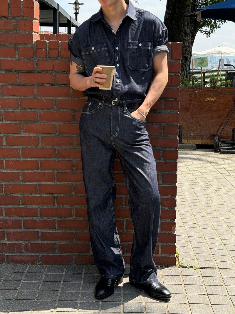 LAURANT（ロラン）の「[SET UP가능] Basic pocket denim half shirts(3color)（Tops）」
