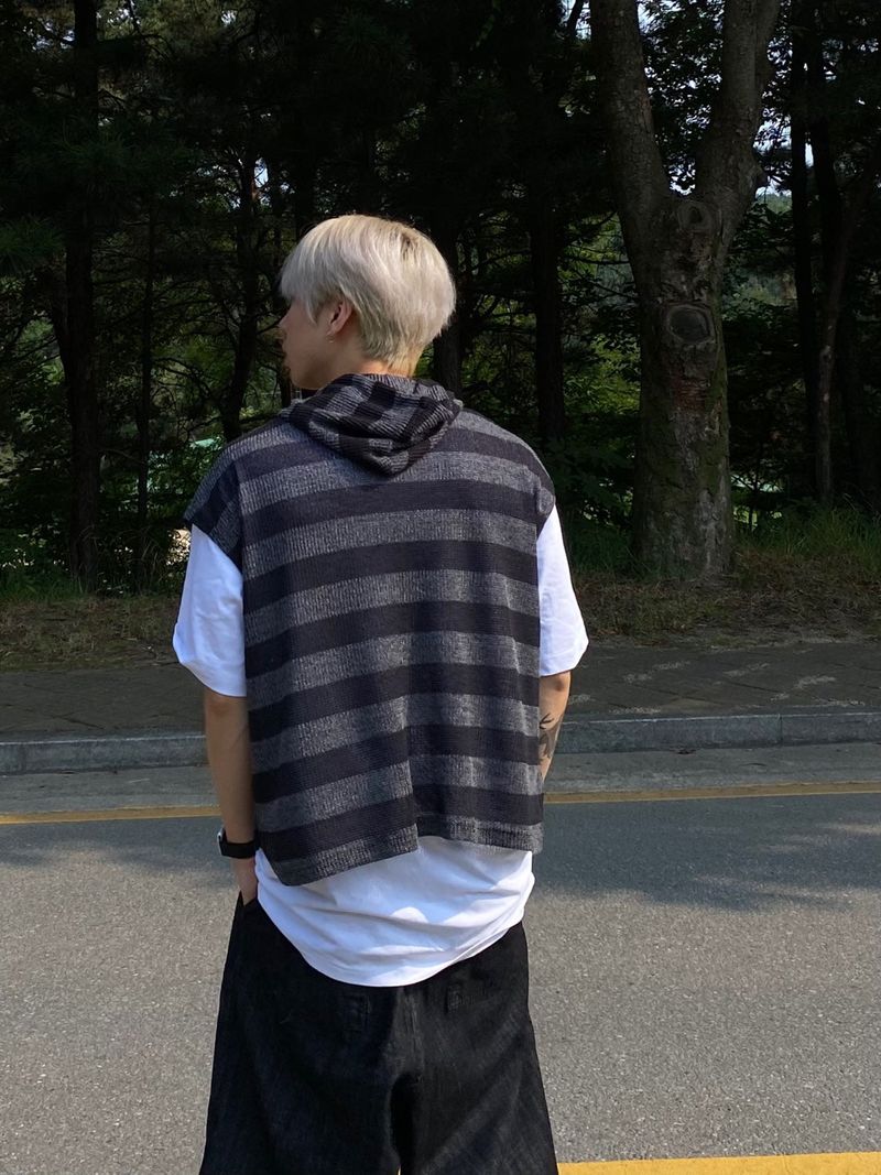 Grunge stripe knit vest 2C