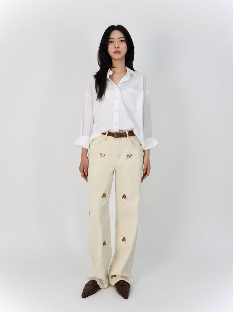 PUPPY EMBROIDERED CREAM DYED STRAIGHT DENIM code 26226