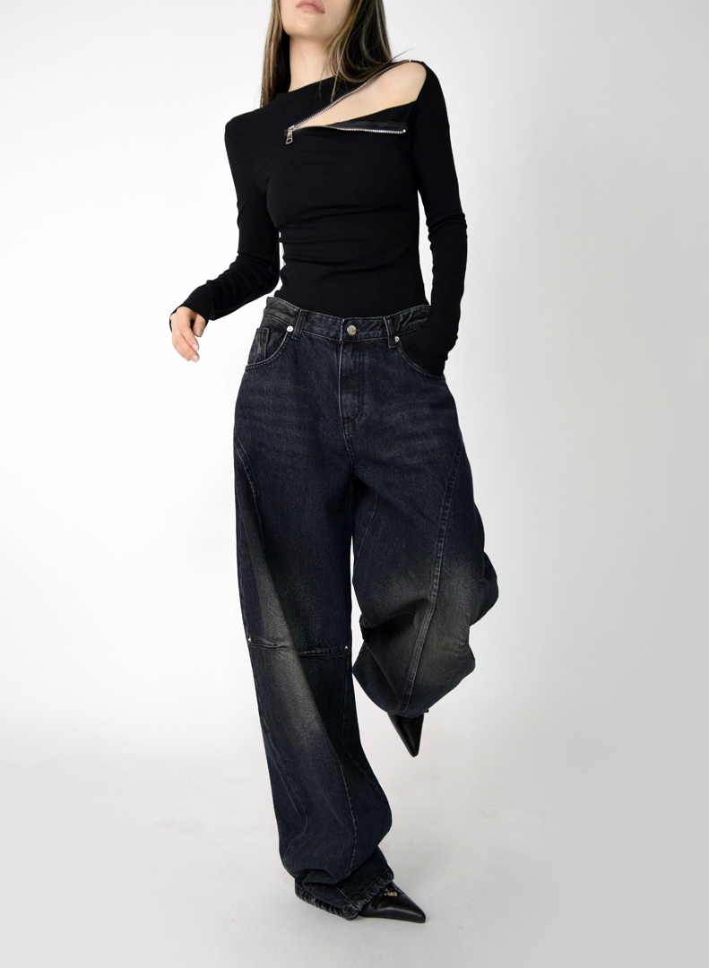 devil black over denim pants