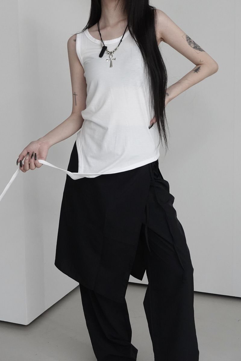 unbalanced layered tail sleeveless (4color)