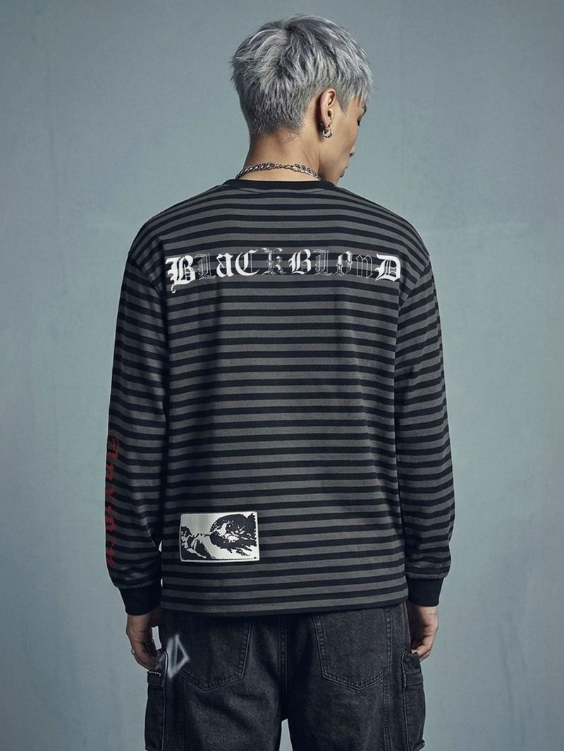 BBD Anxiety Multi Patch Stripe Long T-Shirt (Black&Charcoal)