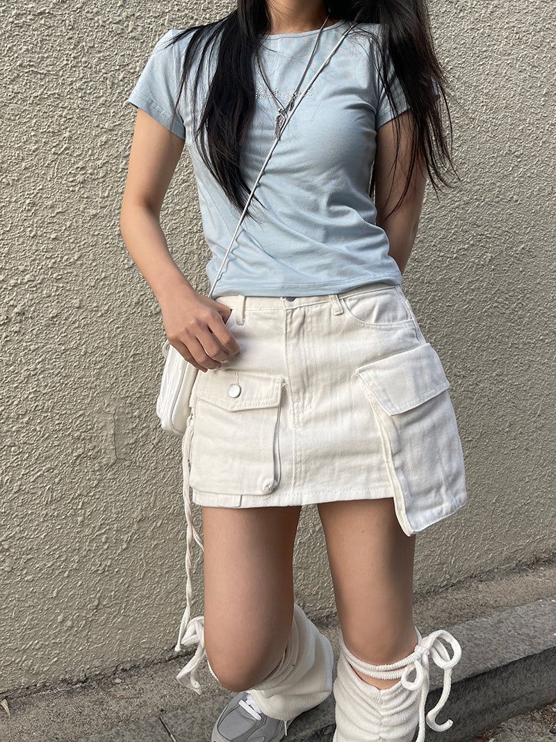 Multi-Unbalanced Pocket String Cargo Mini Skirt