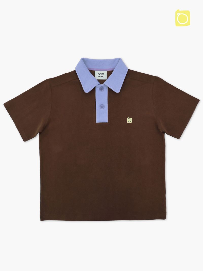 ALARM TERRY COLLAR T SHIRT BROWN_UNISEX