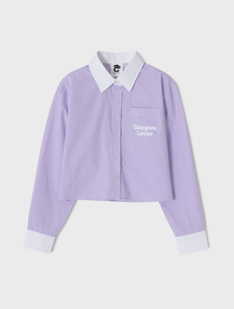 CONCEPT COLLEGE（コンセプトカレッジ）の「White Collar Stripe Cropped Shirt / Purple [Women] （Tops）」