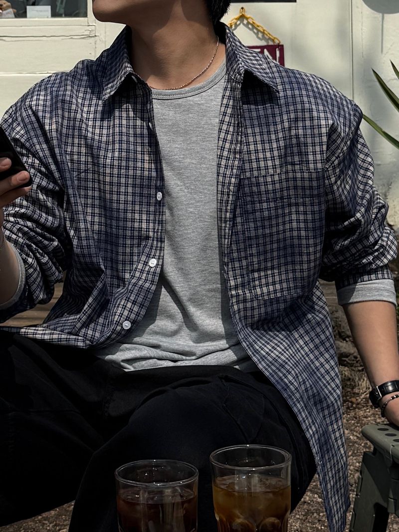 Leon vintage washing checkered shirt