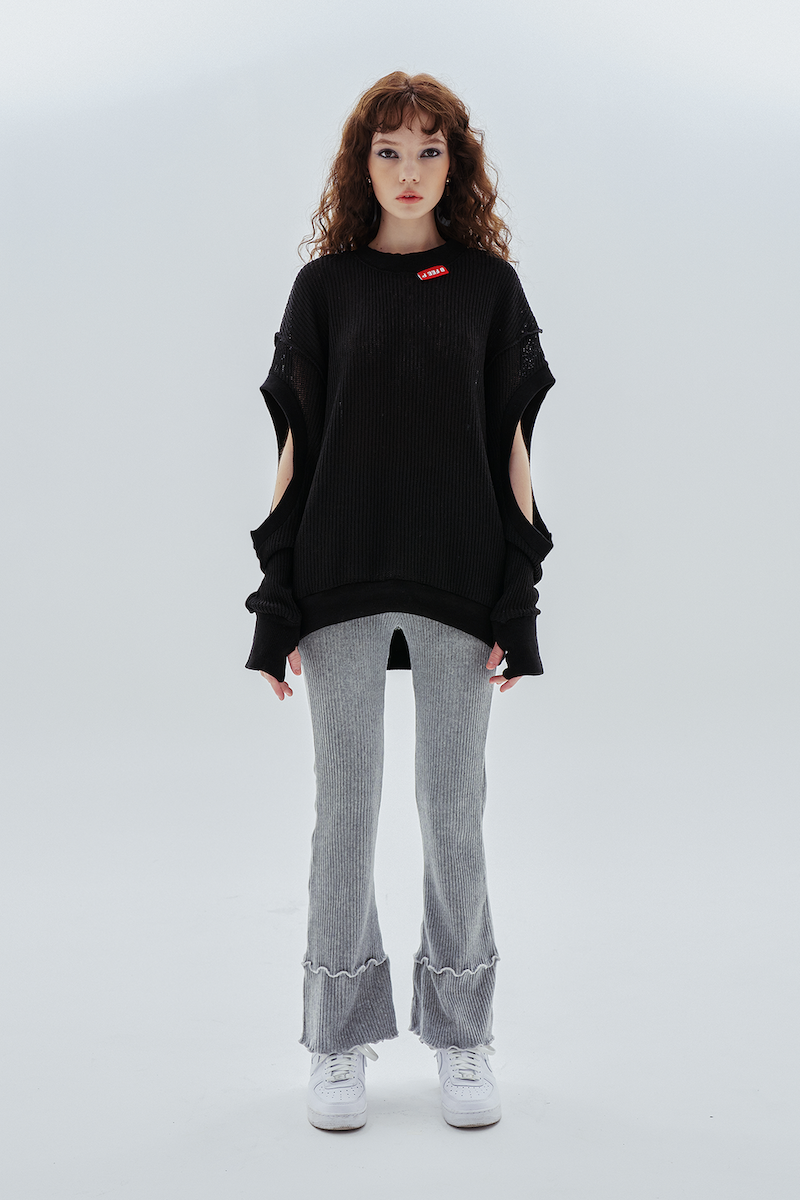 logo hole warmer knit_black