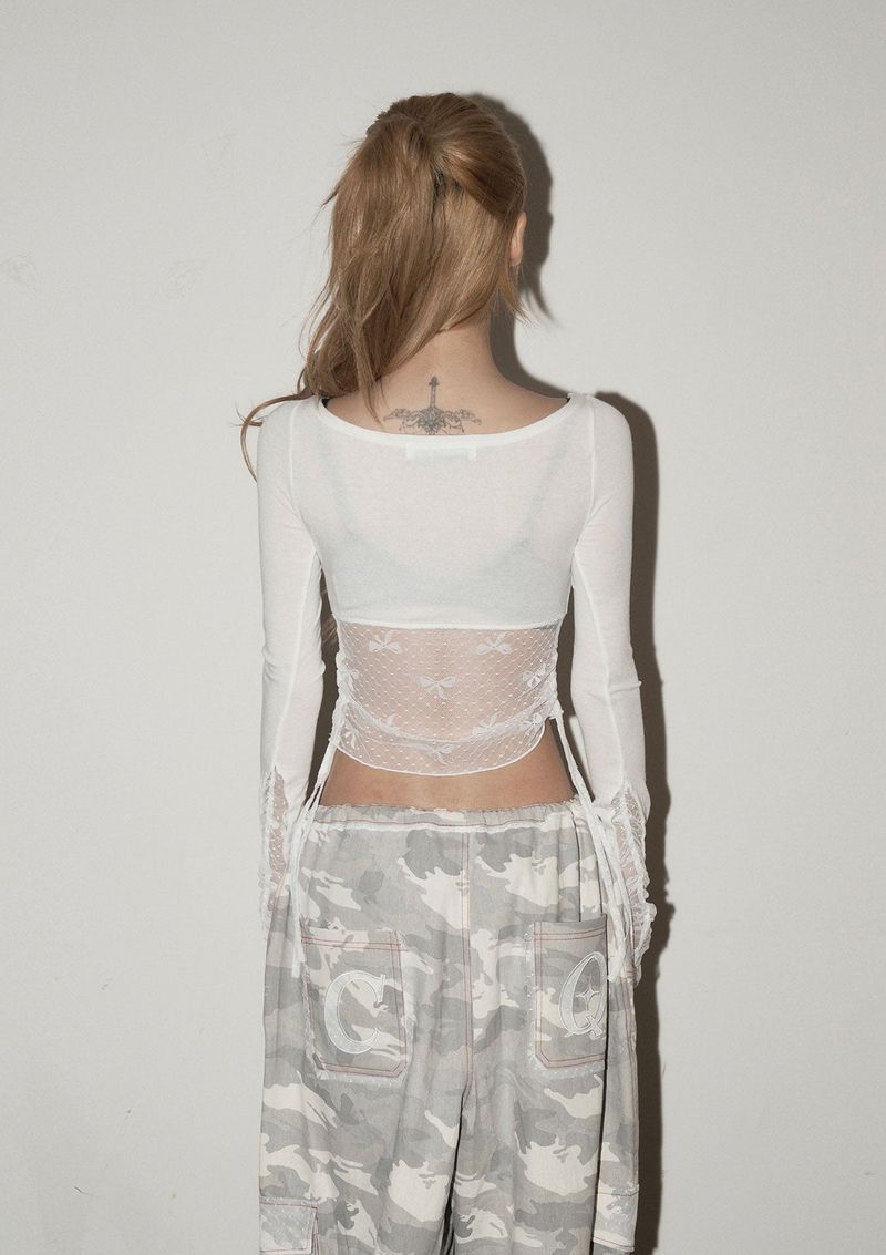 (3rd reorder) ribbon lace shirring sleeve - ivory