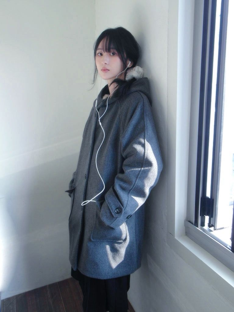 Half neck quilted wool half midi coat