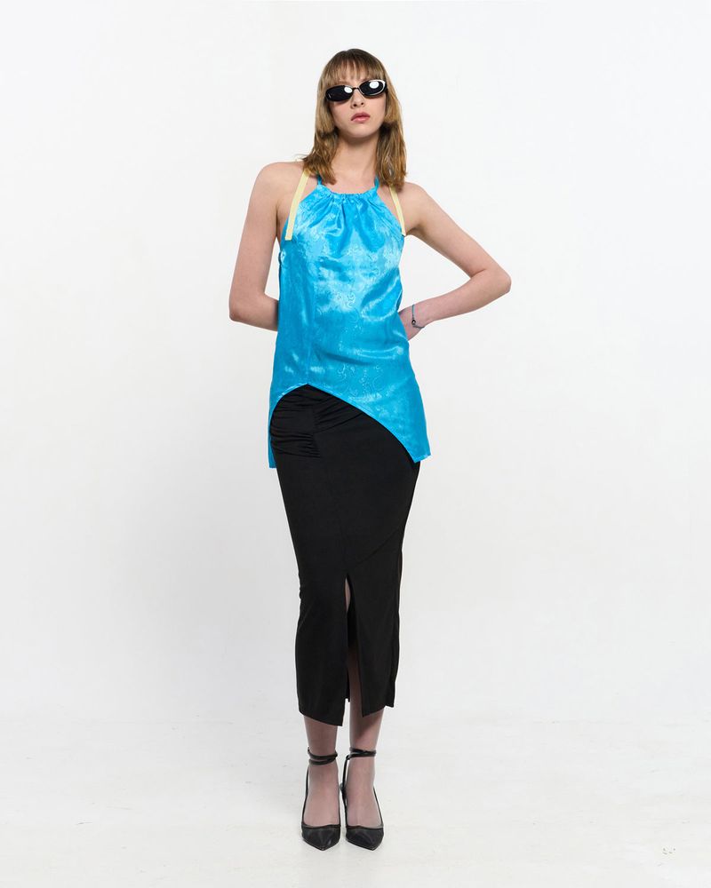 Shirring Layered Slit Skirt _ BLACK