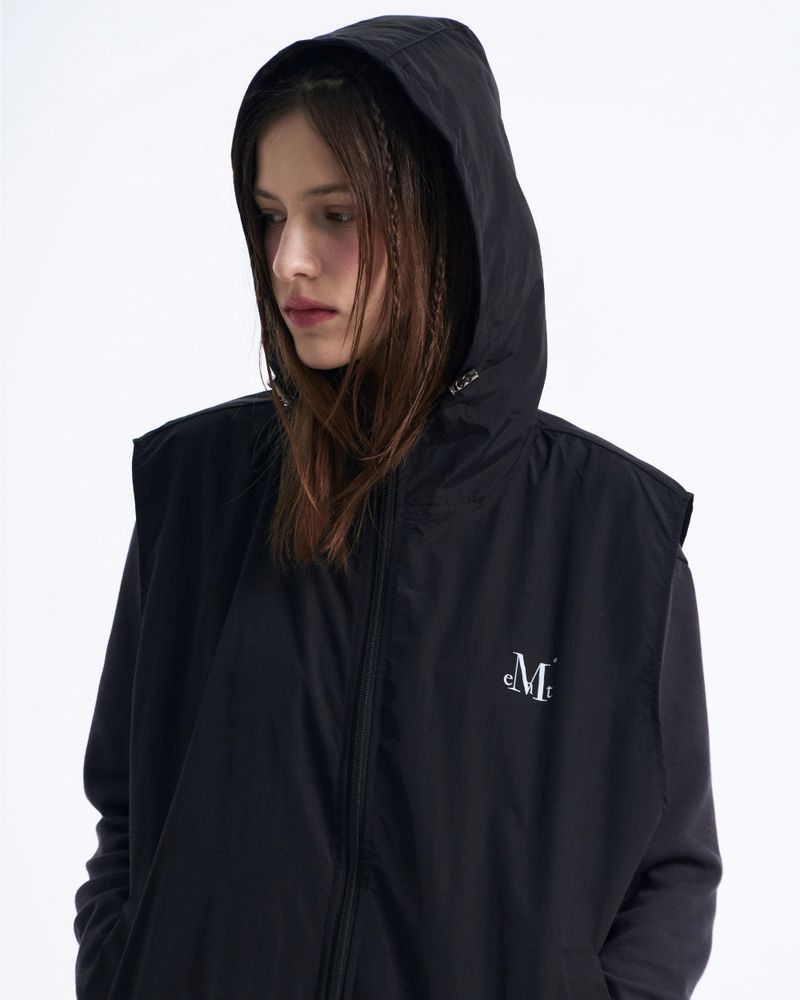 TECH NYLON HOOD VEST (Black, Charcoal) 