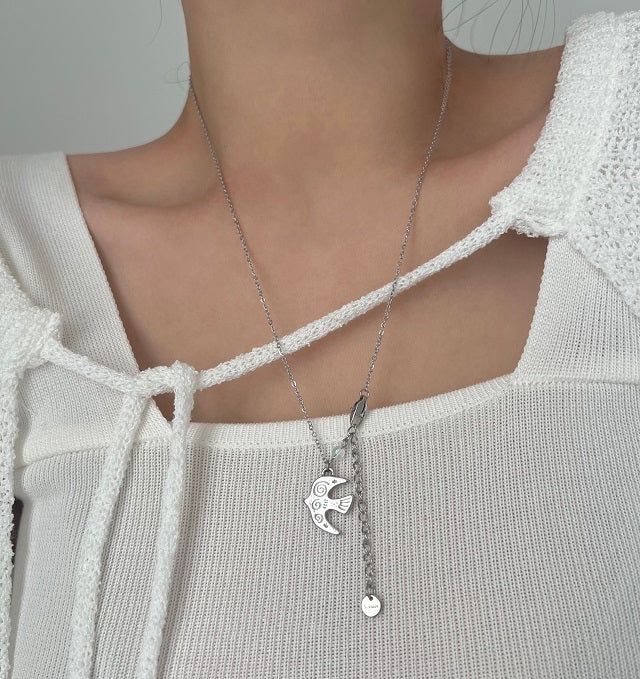 brd Lovely Bird Stainless Steel Lucky New Long Beads Layered Coin Luck Necklace