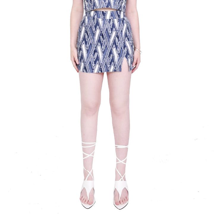 CREVY(クレビー)の「Denim jacquard slit mini skirts (navy)(Skirts)」