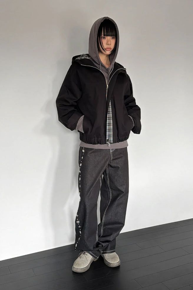 CHECK CONTRAST HOOD JUMPER