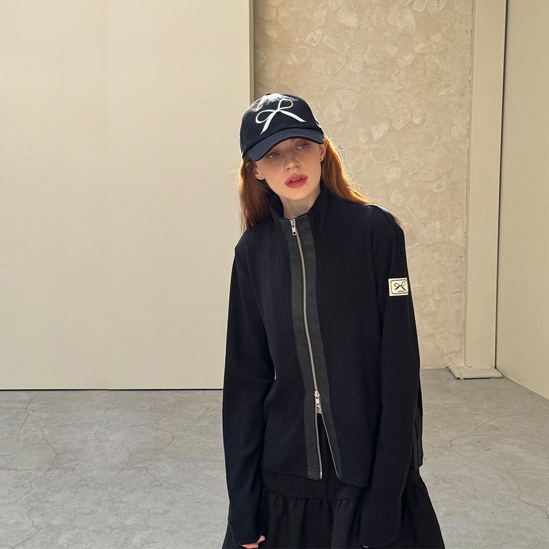 Black Leather Block Zip-up