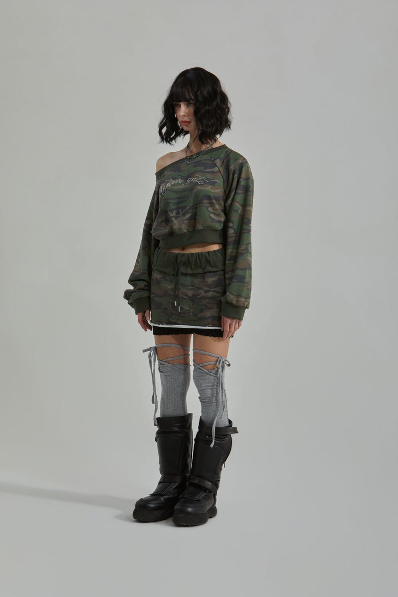 CAMO ONE SHOULDER T-SHIRT