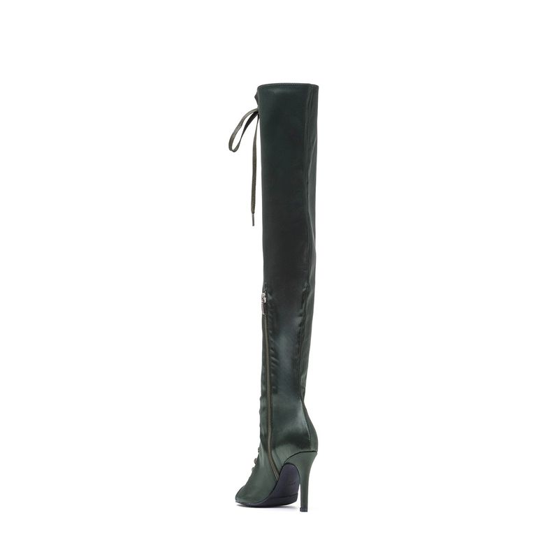 Satin Lace-Up Open Toe Boots Heel(Khaki)