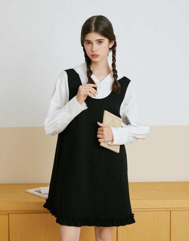 Maylin Back Ribbon Frill Bustier Midi Dress Black