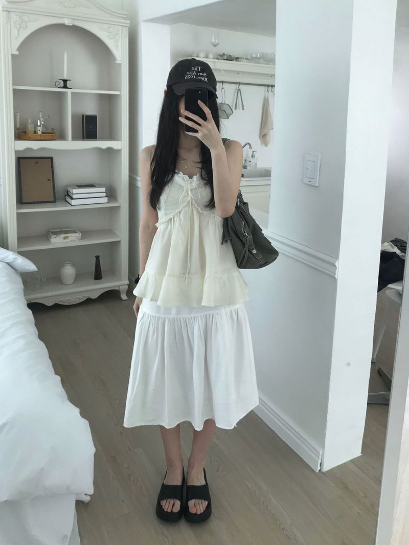 Shirring Strap Midi Skirt (2 colors)