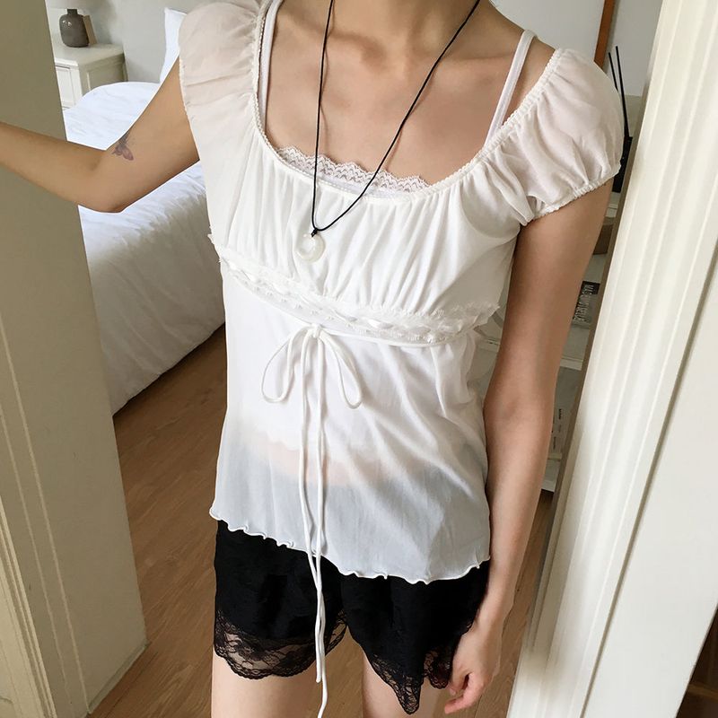 Psyche strap off-shoulder puffed blouse