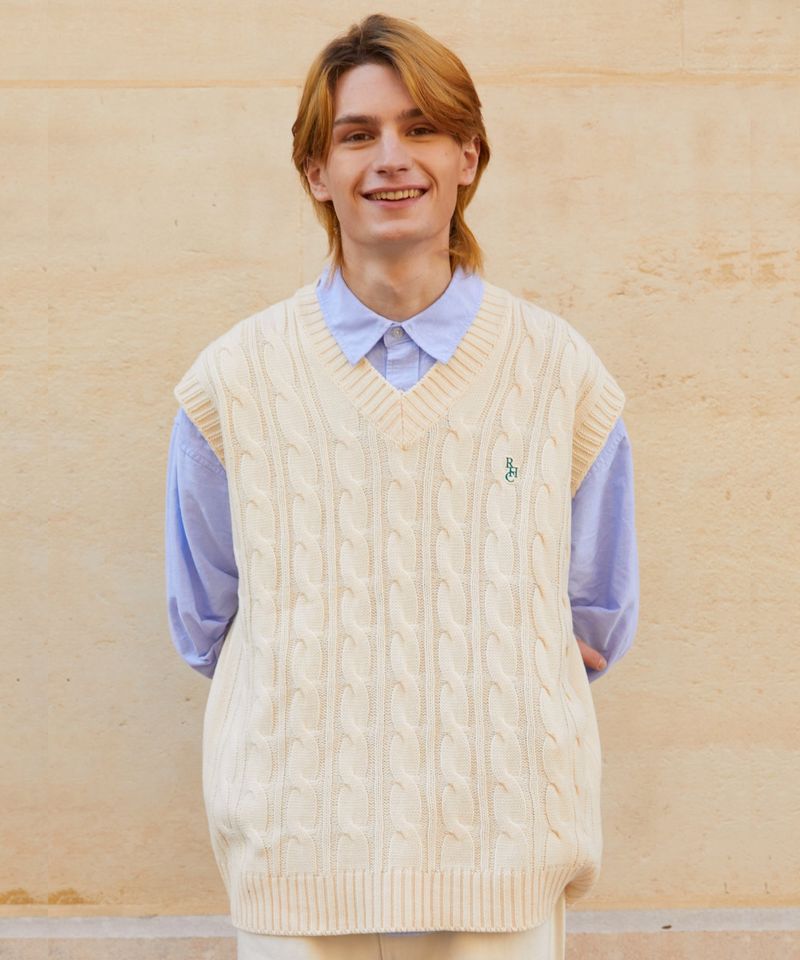 RCH mark oversize knit vest ivory