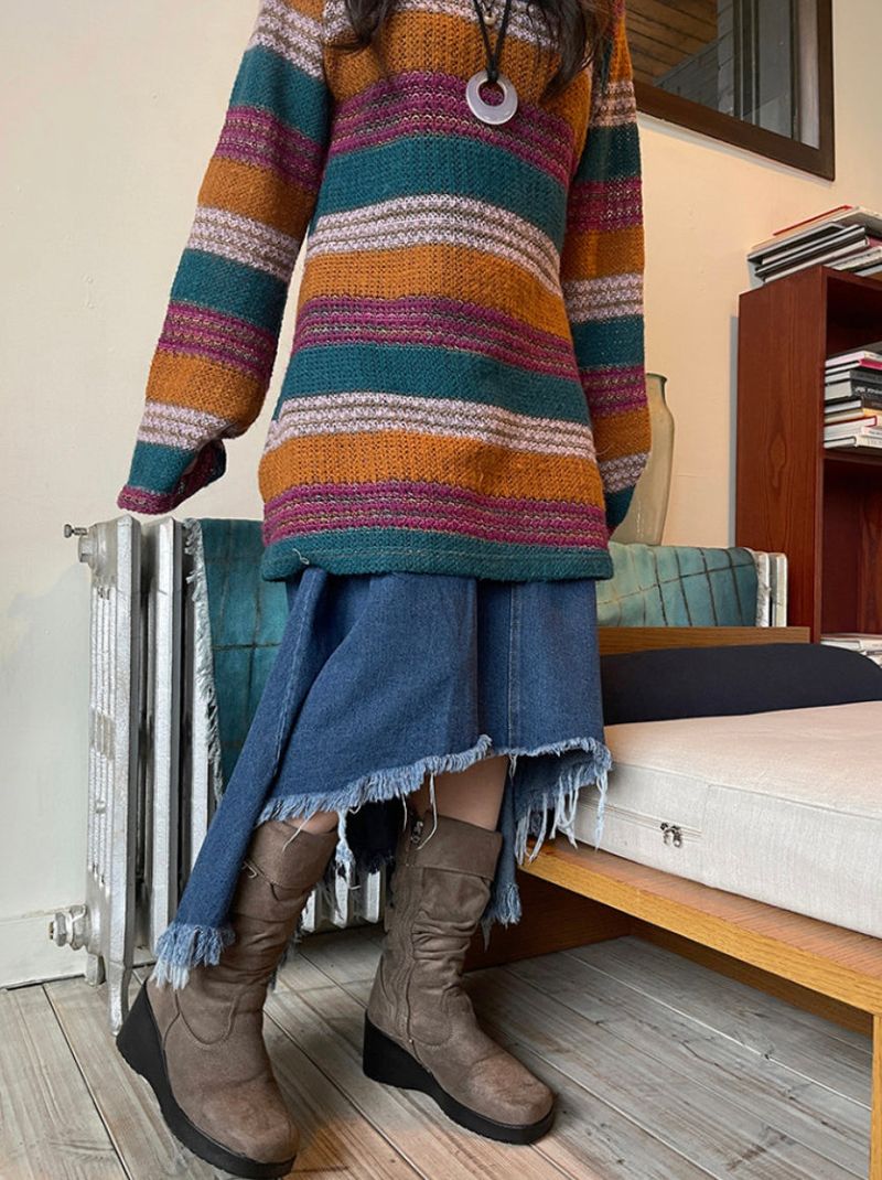 vintage jean damage long skirt
