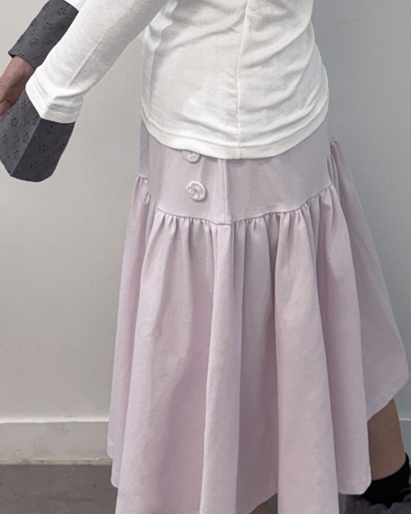 Lace Button Shirring Skirt (pink)