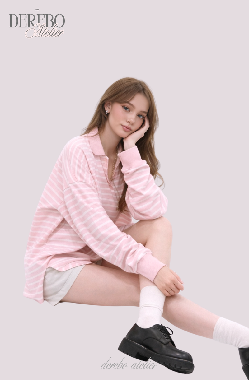 Pink Stripe Loose Collar Tee