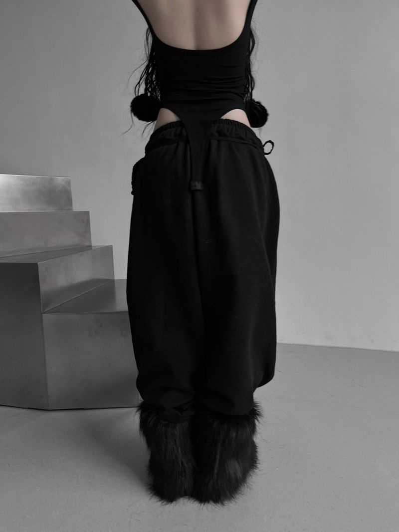 strap cut-line wide pants (fleece-lined / 2color)