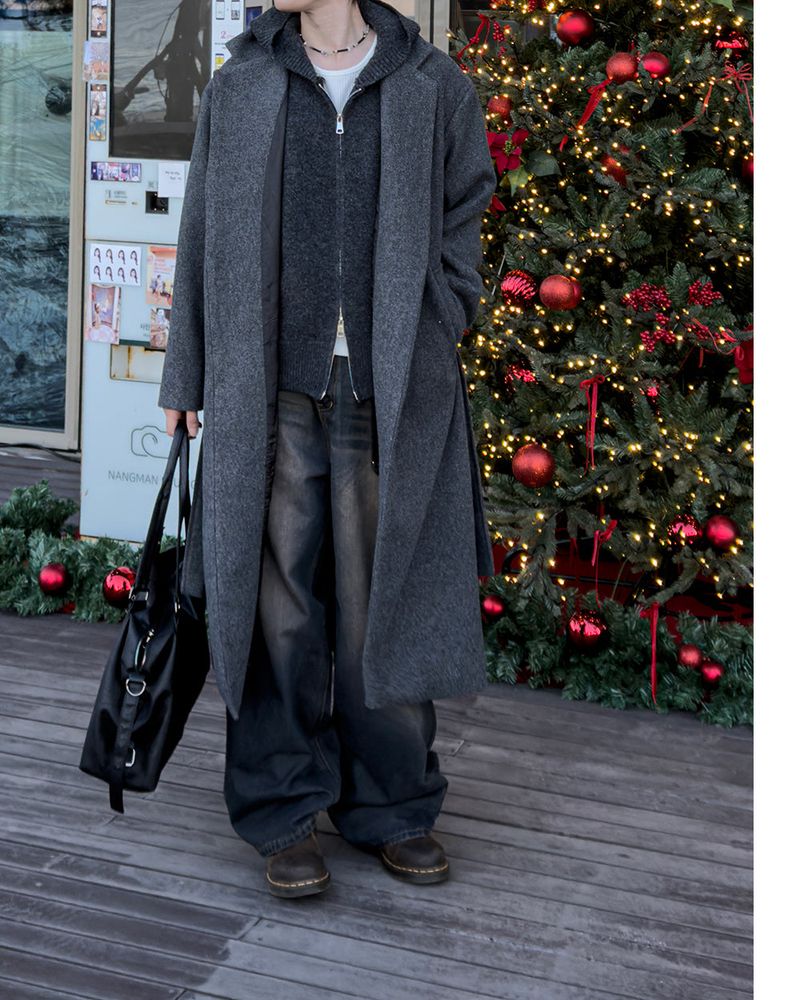 Merry wool knit hood zip-up