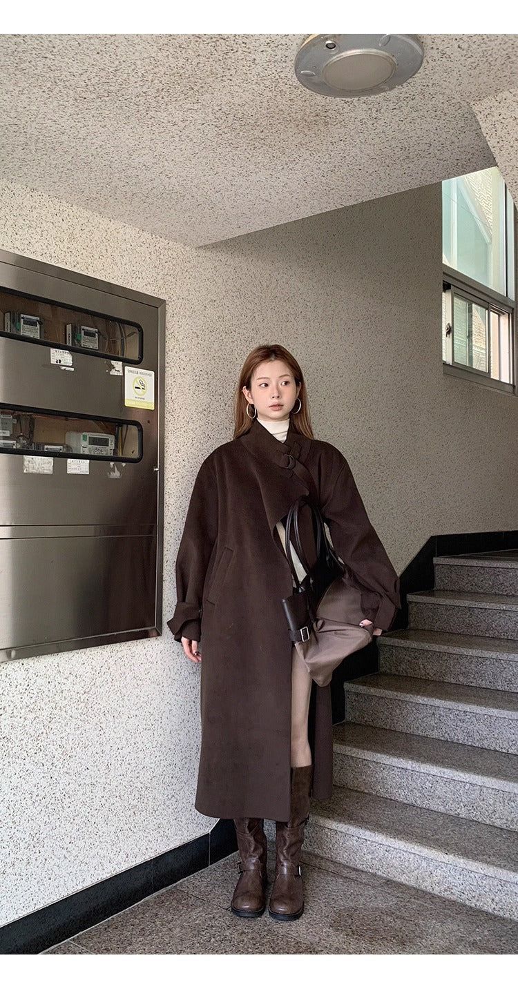 dark brown wool handmade long coat