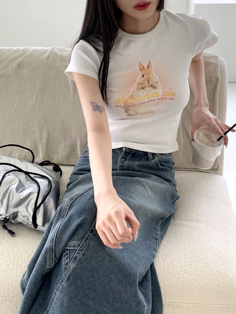 [MADE] エルカバニーラビットプリントクロップド半袖Tシャツ