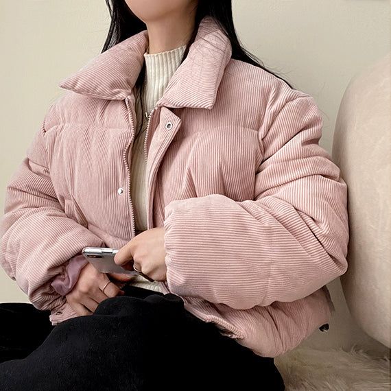 Belnun collar corduroy short padded jacket