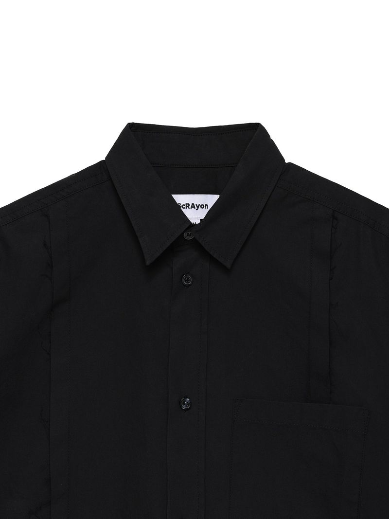 6CRAYON Patchwork Basic Black Cotton Poplin Embroidered Shirt