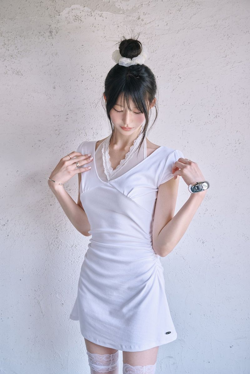 [MADE] Roena Halter-Neck Lace Mini Dress