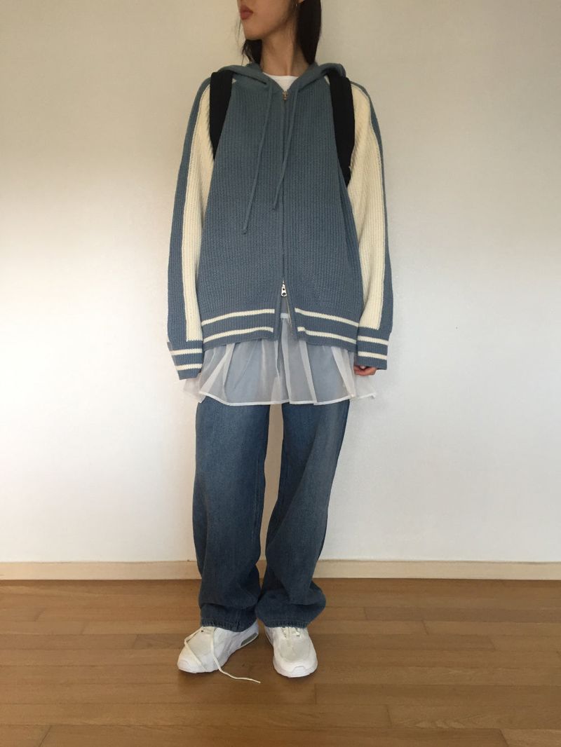 Coloring Hooded Zip-Up Knitwear (4 colors)