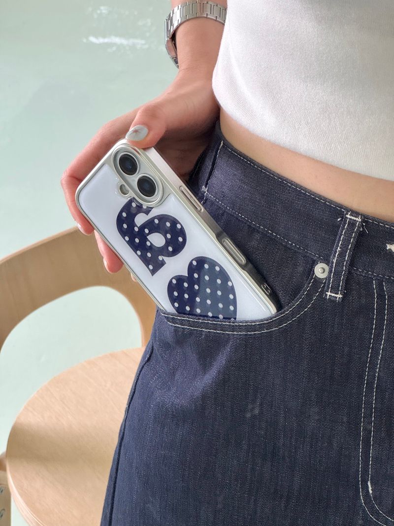 NAVY DOTTY LOVE WHITE Silver Epoxy Case
