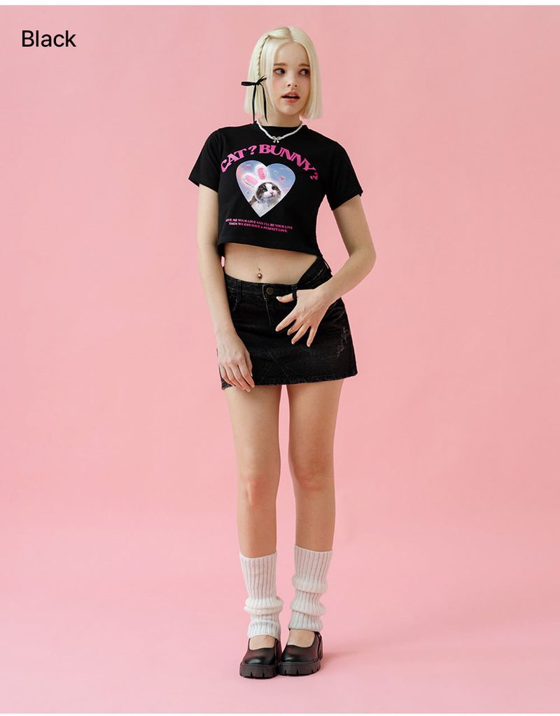 CAT&BUNNY CROP T-SHIRT [4COLOR]