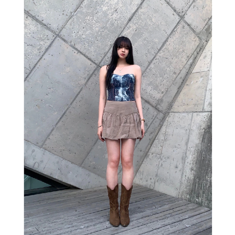 DENIM CORSET TUBE TOP_DEEP BLUE