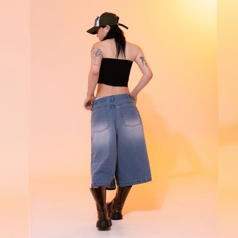 Fire Rose Bermuda Denim Pants Blue