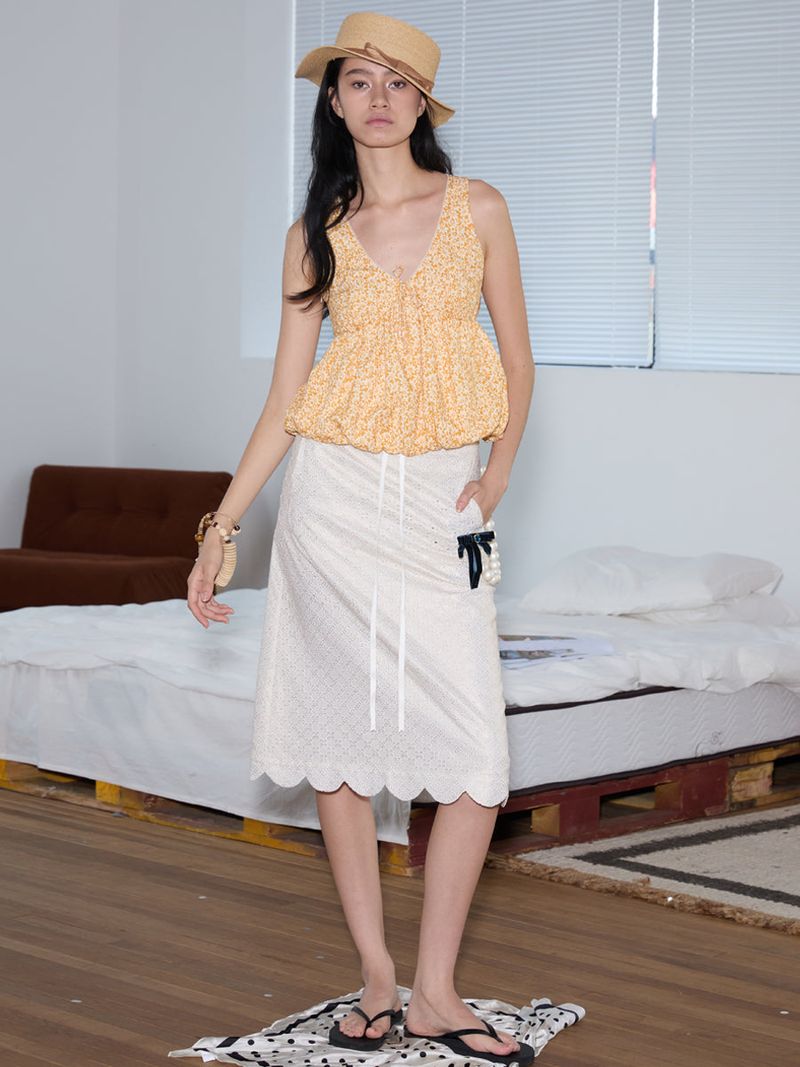 rirri SS25 バケーションウェア 100%コットン フローラル ブラウス - Resort Collection