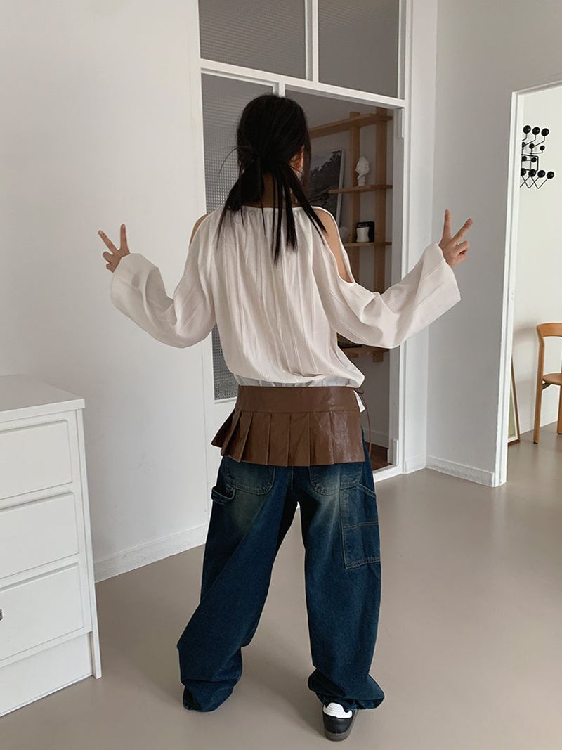 PLEATS LEATHER BELT SKIRT (2C)
